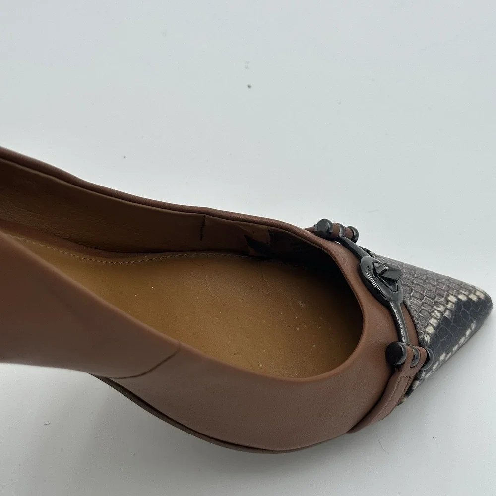 Coach Lauri Leather Pumps 7.5B Caramel Tan Snake Cap Toe Turnlock Accents - Picture 14 of 15